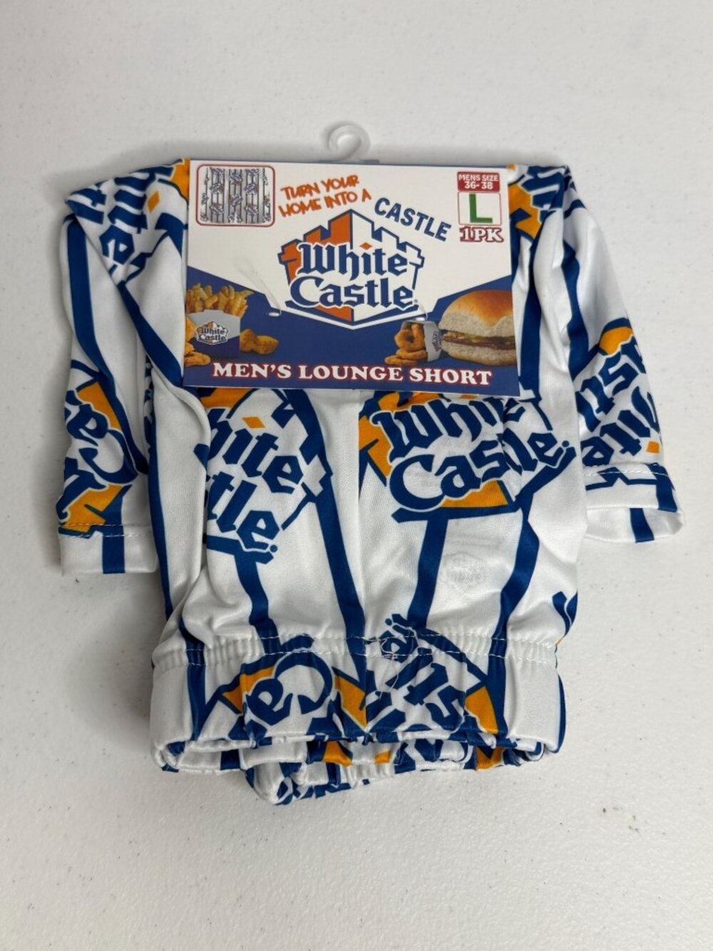 White Castle Mens Lounge Shorts L Burger Fries Novelty Y2K